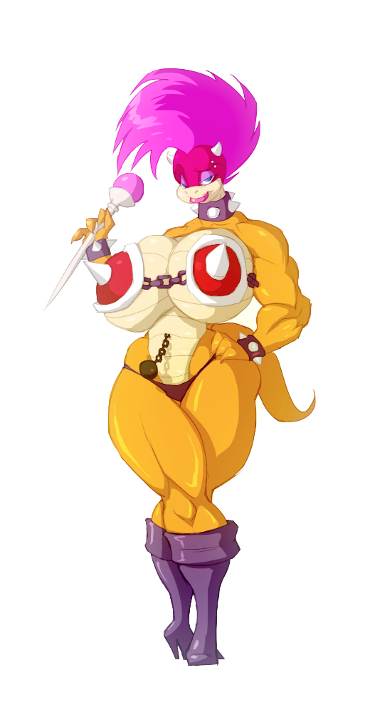 1girls 2013 big_breasts bigdad blue_eyes breasts cleavage fan_character female female_only hand_on_hip high_heel_boots koopa looking_at_viewer mandy_koopa mario_(series) nintendo original original_character pink_eyeshadow pink_hair pink_lips pink_lipstick shell_bikini short_hair solo thick_thighs thighs white_background wide_hips