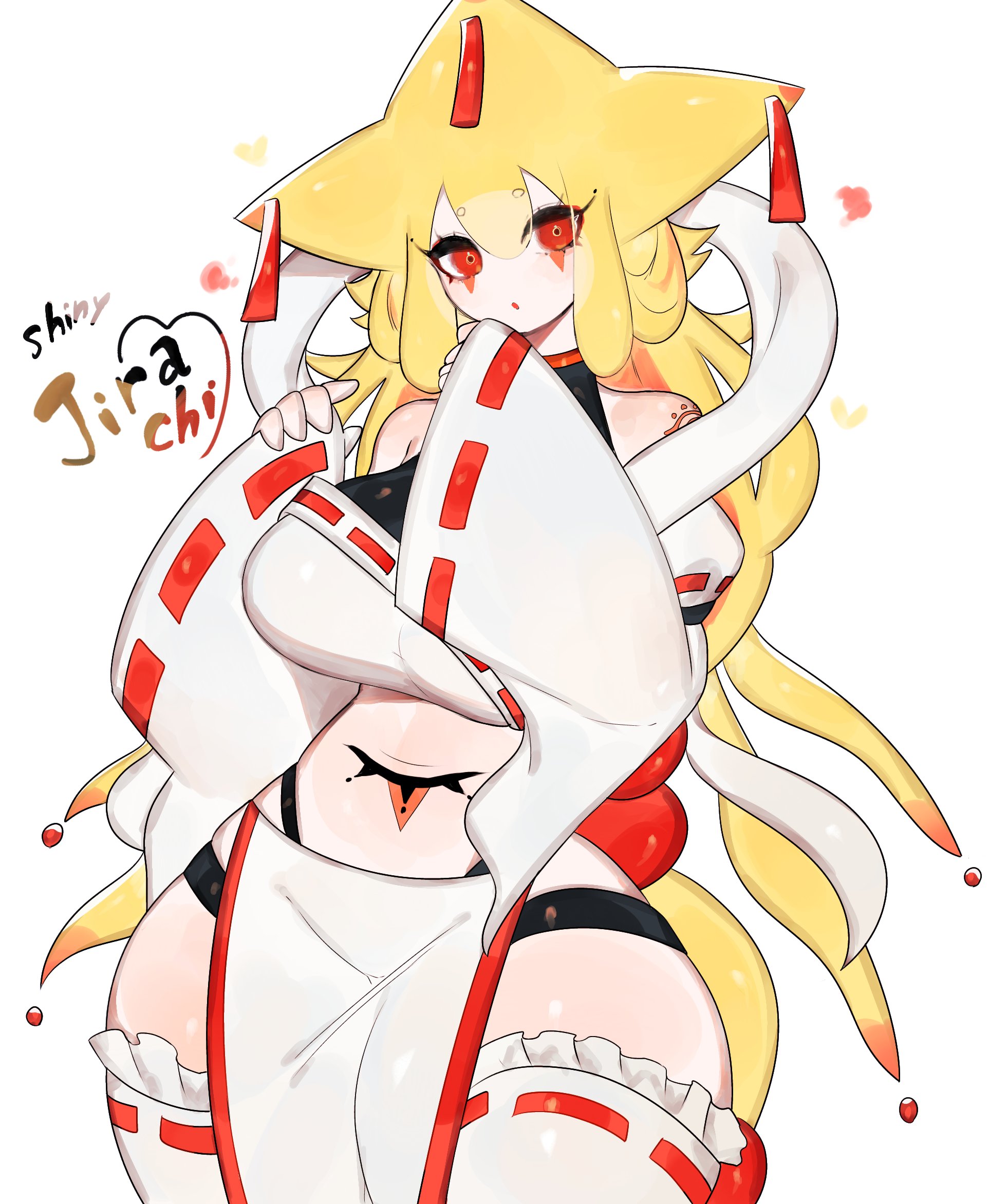 1girls, anthro, big breasts, breasts, clothing, english text, female, female only, generation 3 pokemon, hi res, jirachi, legendary pokemon, legwear, loincloth, long hair, looking at viewer, nintendo, pokemon, pokemon (species), red eyes, shiny pokemon, solo, text, thick thighs, toge77789, togetoge, white background, white legwear, wide hips, yellow hair