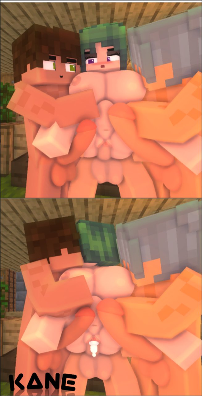 1girls 3boys 3d aimee_(kaneefox) breasts comic cum cum_in_pussy cum_inside erect_nipples erect_penis from_behind gangbang green_hair human_male kane_(kanefox) kaneefox kissing living_room mine-imator minecraft nude_female nude_male oda_(kaneefox) outside standing_sex tagme vaginal_penetration wet_pussy zombie_girl