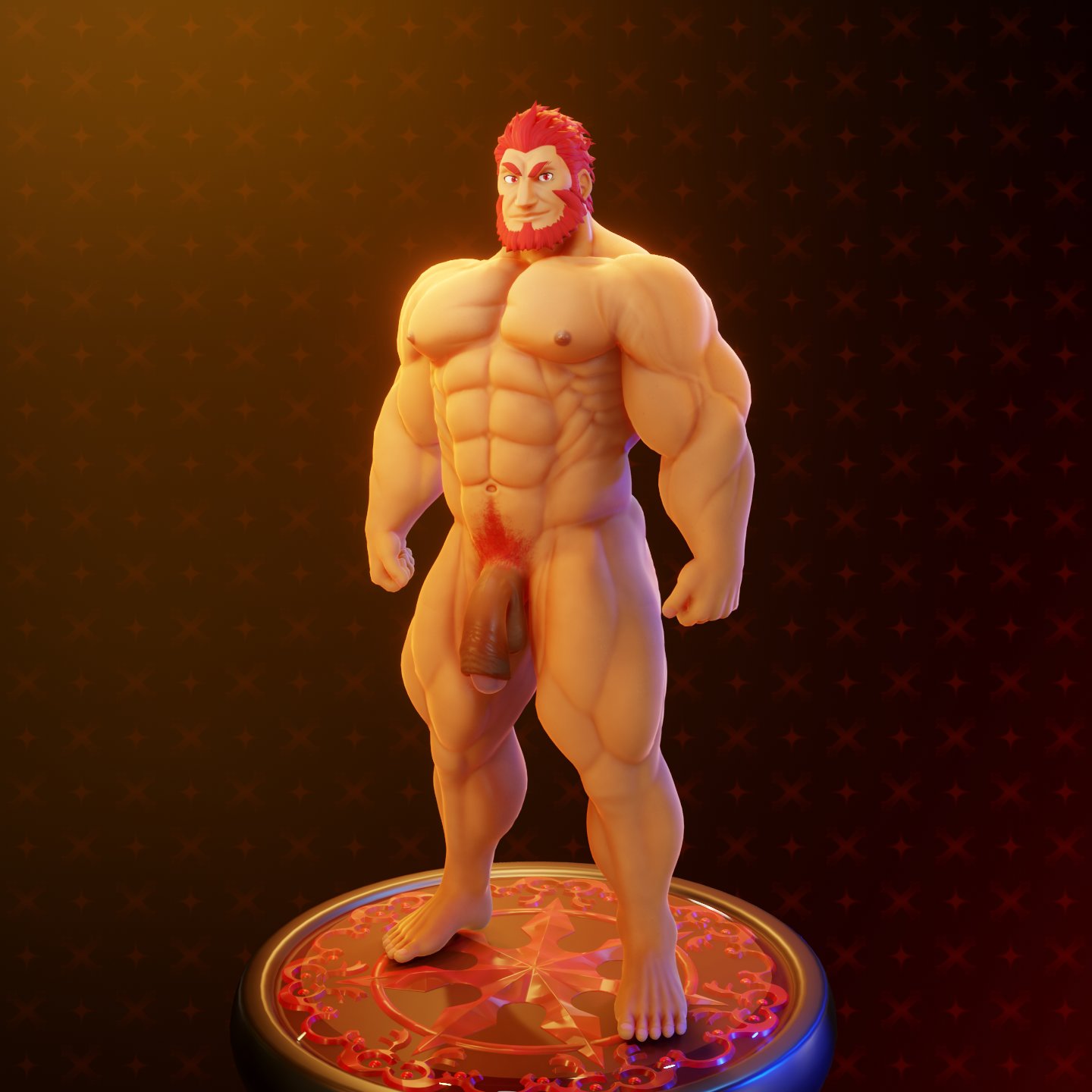 3d 3d_(artwork) balls bara beard facial_hair fate_(series) flaccid iskandar_(fate) male male_only maligma5 muscles muscular nude penis solo solo_male