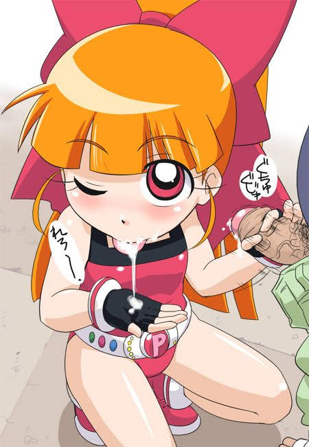 1boy 1girls after_fellatio blossom_(powerpuff_girls) cum cum_in_mouth cute fellatio female foreskin hairbow handjob leotard momoko_akatsutsumi one_eye_closed orange_hair penis petite ponytail powerpuff_girls powerpuff_girls_z pubic_hair squatting uncircumcised uncut unseen_male_face veiny_penis youkan