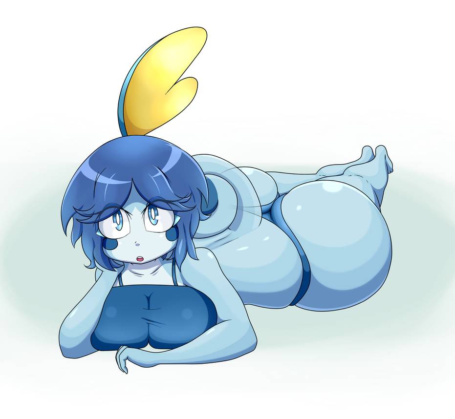 1girls anthro ass big_ass big_breasts boobs butt_crack female female_only game_freak huge_ass laying_down laying_on_stomach luditima nintendo panties pokemon sobble solo solo_female thick_thighs