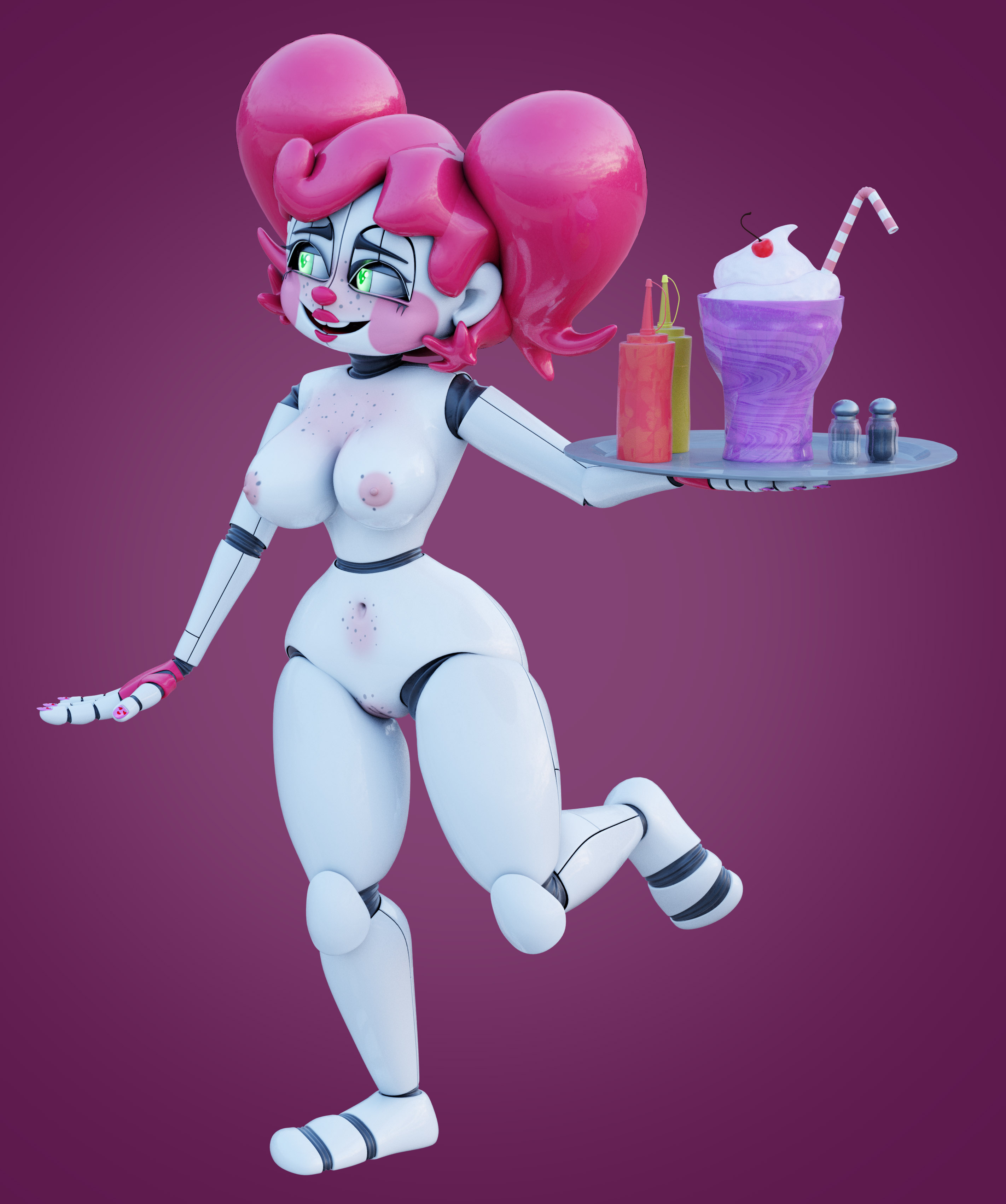 1girls, 3d, baby (fnafsl), breasts, circus baby, circus baby (fnaf), completely nude, female, female only, five nights at freddy's, five nights at freddy's: sister location, full body, green eyes, naked, naked female, nude, nude female, robot, robot girl, so87baby, solo, solo female, summer baby (rynfox), summer of 87 baby