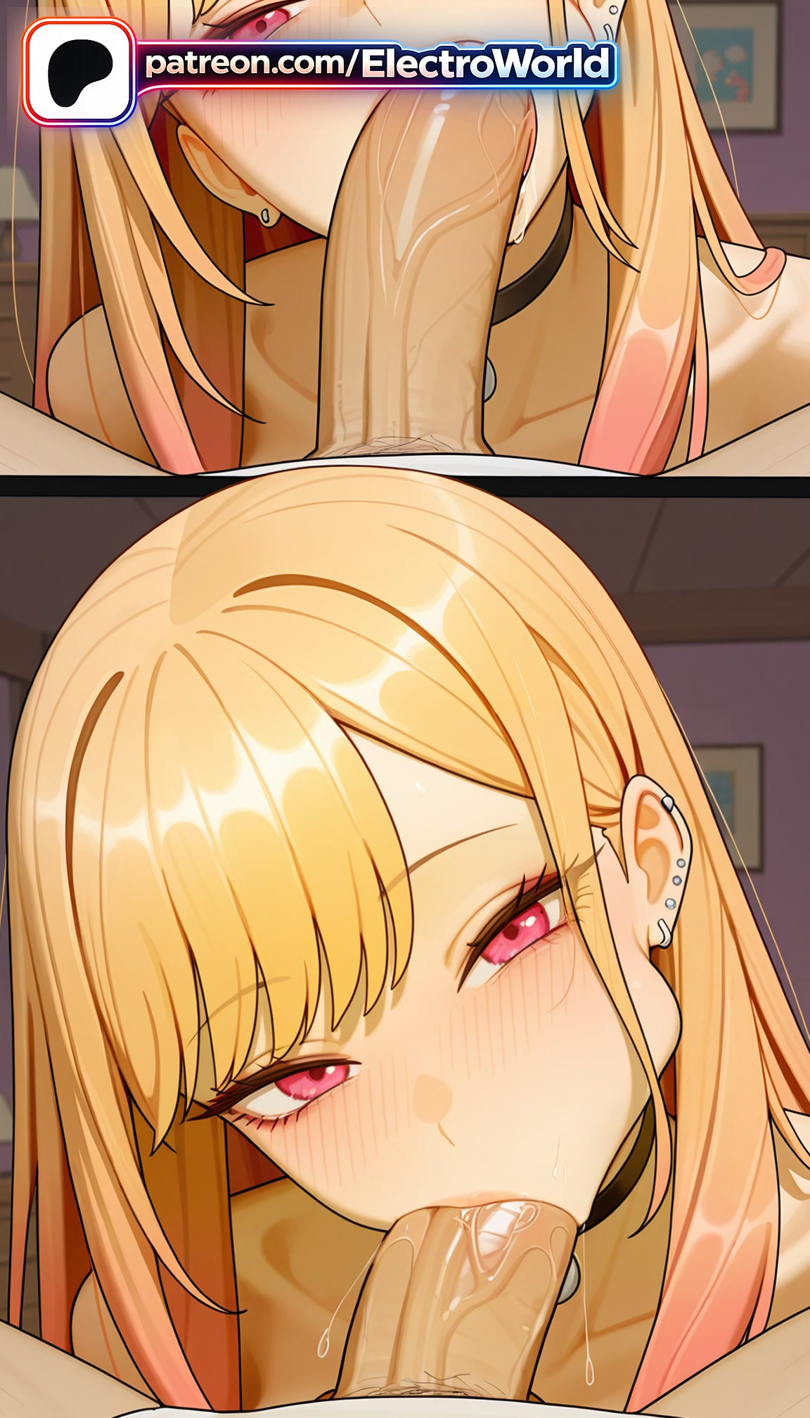 :>=, 1boy, 1girl, 1girls, 2026, ai generated, artist name, blonde hair, blowjob, blowjob face, blush, cock, deepthroat, dick, ear piercing, earrings, electroworld, erection, eyebrows visible through hair, fellatio, hetero, hi res, high quality, high resolution, highres, jewelry, kitagawa marin, licking, long hair, oral, oral sex, patreon, patreon username, penis, sono bisque doll wa koi wo suru, stable diffusion, sucking, testicle sucking, uncensored, veiny penis, watermark