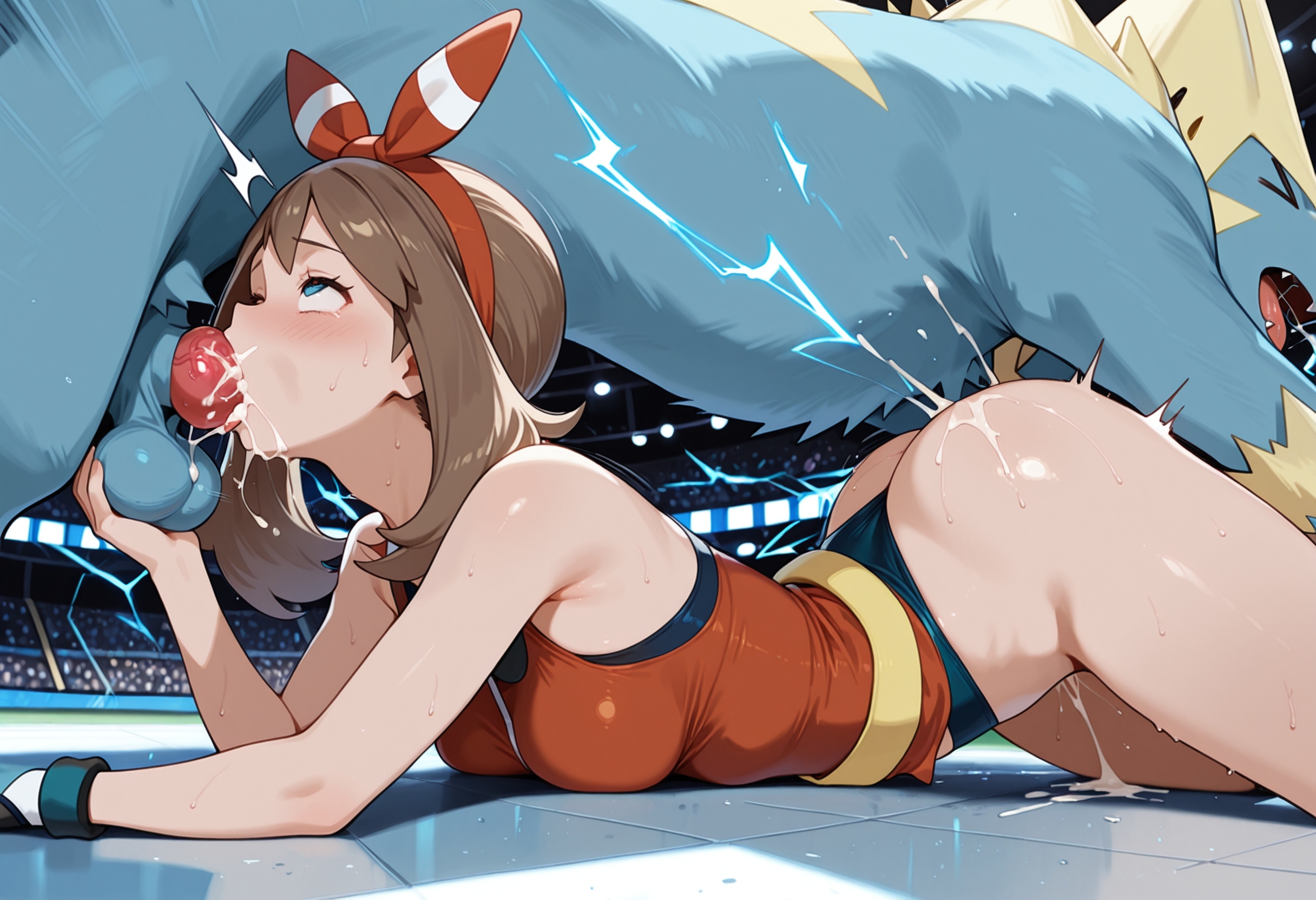 1boy, 1boy1girl, 1girl, 1girl1boy, 1girls, ai, ai art, ai assisted, ai generated, ai-created, beastiality, big balls, cum, cum in mouth, cum inside, deepthroat, fellatio, female human, female human/male pokemon, game freak, greymaker, interspecies, knotted penis, male pokemon, male pokemon/female human, manectric, may (pokemon), medium breasts, nintendo, pokemon, pokemon (anime), pokemon (creature), pokemon (species), pokemon character, pokemon protagonist, pokemon trainer, pokephilia, rolling eyes, stable diffusion, swallowing cum, teenage girl, testicle grab, testicles