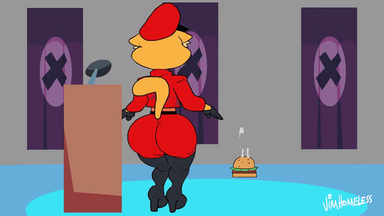 animated, anthro, anus, ass, big ass, big butt, blush, bottomwear, burger, clothing, domestic cat, felid, feline, felis, female, food, furry, gif, laugh, lilly (vimhomeless), mammal, pants, thong, torn bottomwear, torn clothing, torn pants, underwear, vimhomeless, wardrobe malfunction