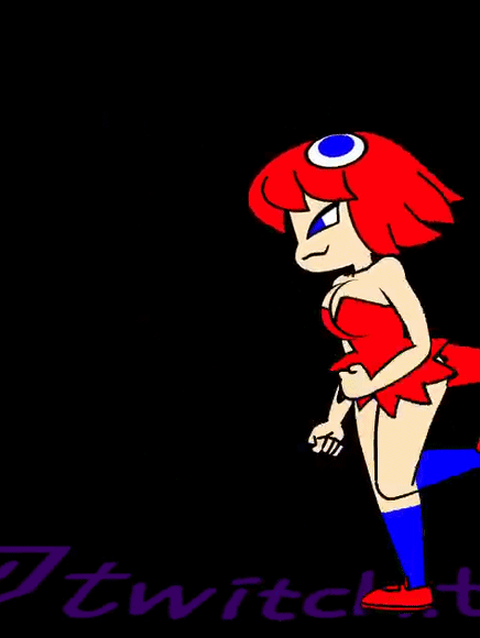 animated, ass, ass blush, ass focus, blinky (pac-man), blush, blushing, blushing profusely, embarrassed, embarrassed nude female, enf, minus8, naked, nude, pac-man (series), pac-man ghost dance (minus8), pigeon-toed, red dress, shaking ass, shoes, smiling, solo, torn clothes, wardrobe malfunction