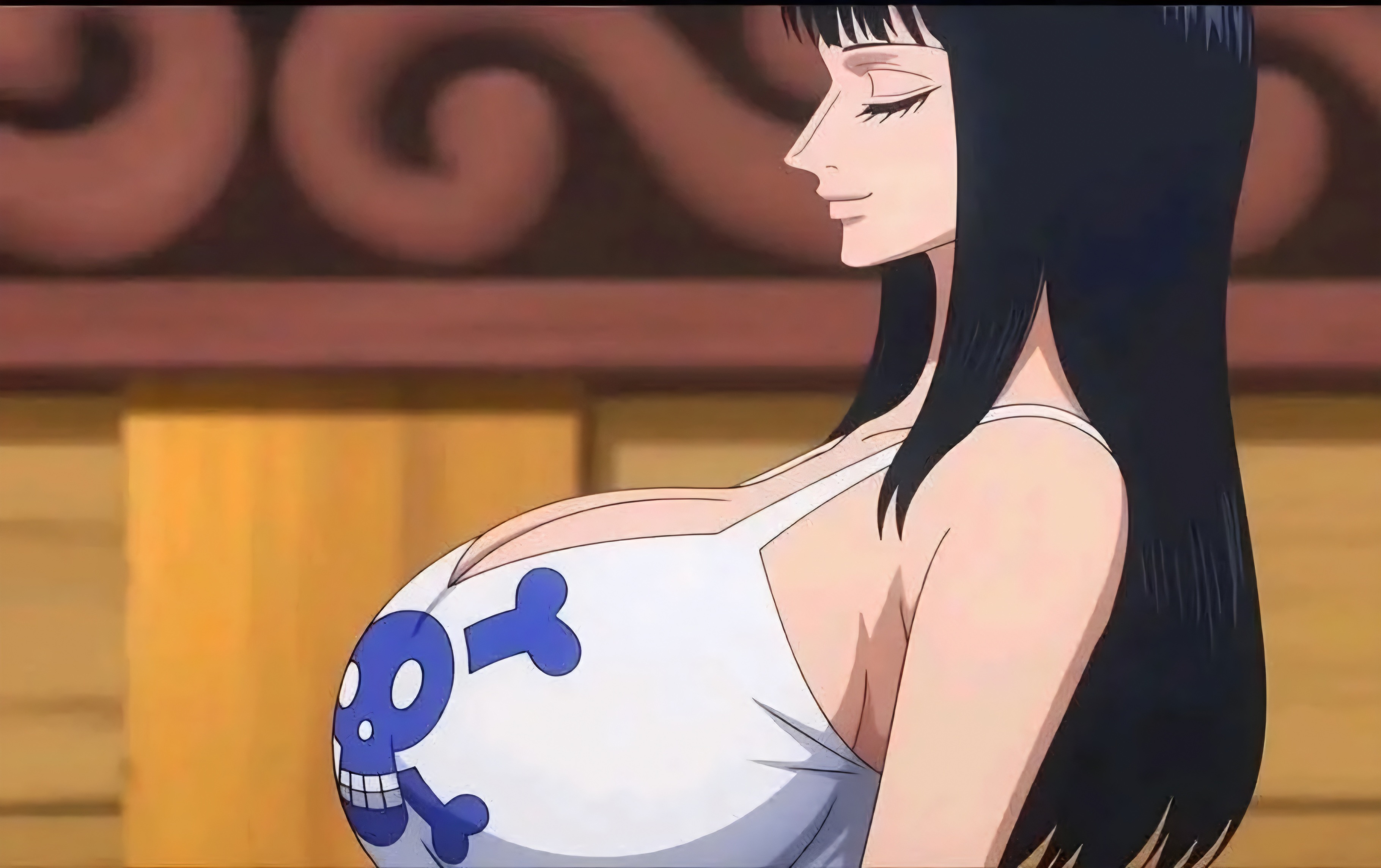 1girls, big breasts, black hair, black-haired female, edited, edited screencap, female, female only, huge breasts, massive breasts, nico robin, nico robin (elbaf), one piece, screencap