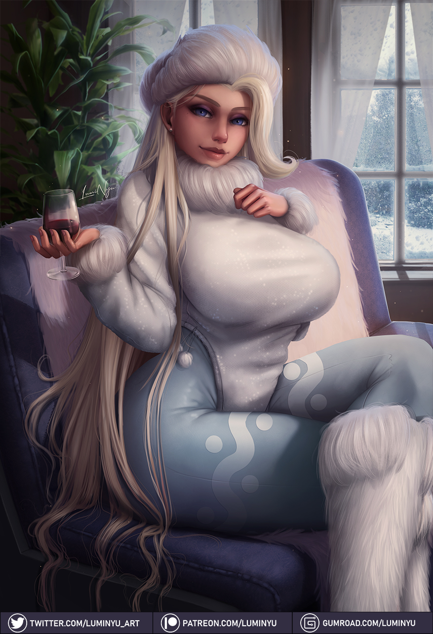 1girls, 2020, alternate breast size, ass, big ass, big breasts, big butt, blonde female, blonde hair, breasts, christmas, couch, crossed legs, curvaceous, curvy, cute, female, female focus, female only, fur, hat, hips, huge ass, huge breasts, huge butt, human, human only, large breasts, long hair, looking at viewer, luminyu, mature, melony (pokemon), merry christmas, milf, nintendo, patreon, pokemon, pokemon ss, sitting, smile, smiling, solo, solo focus, text, thick, thick ass, thick thighs, thighs, url, very long hair, voluptuous, watermark, white skin, wide hips, wine, wine glass, yellow hair