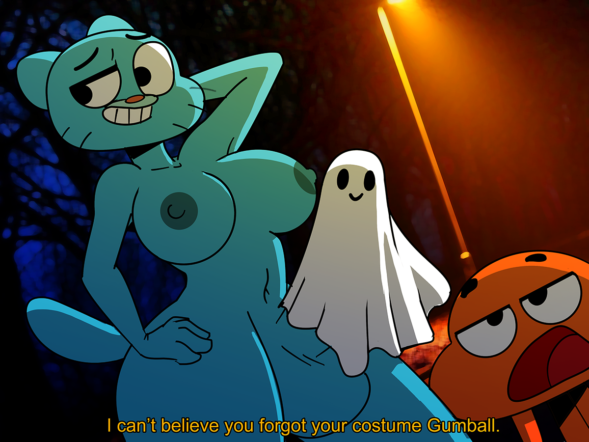 1futa, 2020, anthro, areolae, balls, bedsheet, bedsheet ghost, bedsheets, breasts, bulge, cartoon network, casual, costume, curvy, cyprinid, cypriniform, darwin watterson, dialogue, domestic cat, dracojeff, duo, english text, erect nipples, erection, felid, feline, felis, fish, furry, futa focus, futanari, genitalwear, ghost, ghost costume, goldfish, gumball watterson, halloween, huge breasts, huge penis, intersex, large balls, male, male to futa, mammal, marine, navel, nipples, nude, outerwear, penis, penis bulge, penis under clothes, rule 63, sheet, sheet ghost, sheets, spirit, tenting, text, the amazing world of gumball, transformation, unamused