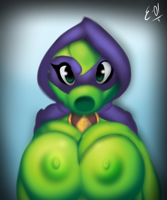 e-01, green shadow (pvz), looking at viewer, peashooter (pvz), plain background, plant, plantie, plants vs zombies, plants vs zombies: heroes