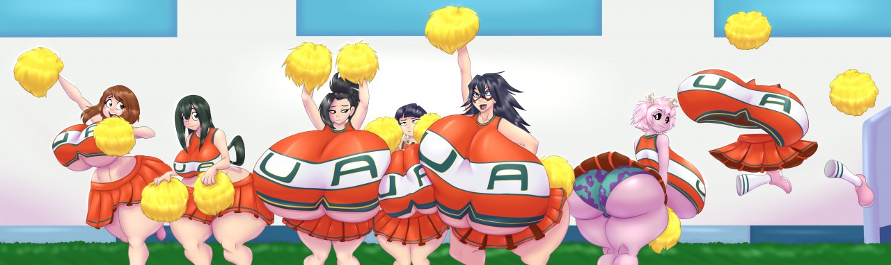 6+girls, alternate breast size, ass, big ass, big breasts, breasts, cheerleader, cheerleader uniform, female, female only, gigantic ass, gigantic breasts, hagakure tooru (invisible), huge ass, huge breasts, hyper ass, hyper breasts, invisible girl, kyoka jiro, large breasts, marauder6272, midnight (my hero academia), mina ashido, momo yaoyorozu, multiple females, multiple girls, my hero academia, nemuri kayama, ochako uraraka, panties, pom poms, presenting hindquarters, tooru hagakure, tooru hagakure (invisible), tsuyu asui, u.a. cheerleader outfit