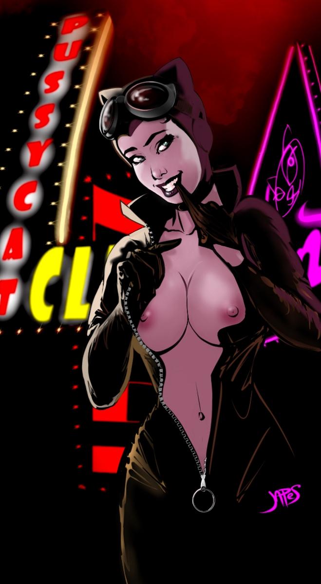 1girls batman_(series) bodysuit breasts breasts_out catwoman dc dc_comics female female_only gloves_removed japes pinup selina_kyle solo straight_hair unzipped_bodysuit