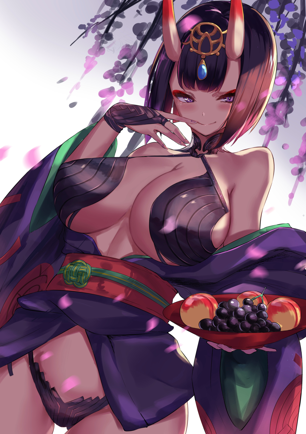 1girls, breasts, cleavage, fate (series), fate/grand order, female, female only, horns, large breasts, panties, shuten douji (fate), solo, spider apple