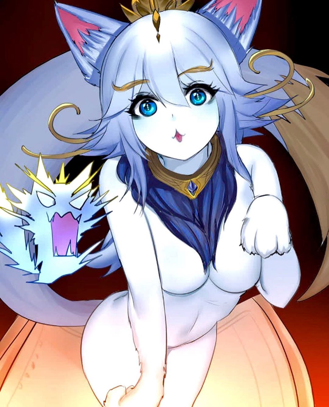 blue eyes, cat ears, cat girl, catgirl, female, league of legends, looking at viewer, monster girl, riot games, white hair, yuumi (lol)