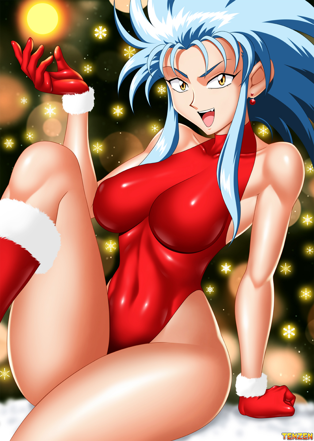 1girls breasts christmas christmas_outfit female female_only humanoid leotard long_hair ryoko_hakubi solo tenchi_muyo! tenzen