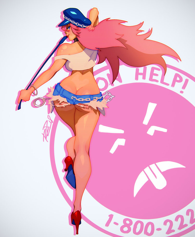 1girls, ass, big ass, capcom, female, female only, final fight, high heels, long hair, mr. yuk, negarobo, pink hair, poison (final fight), shorts, solo, spiky hair, street fighter, tagme, top