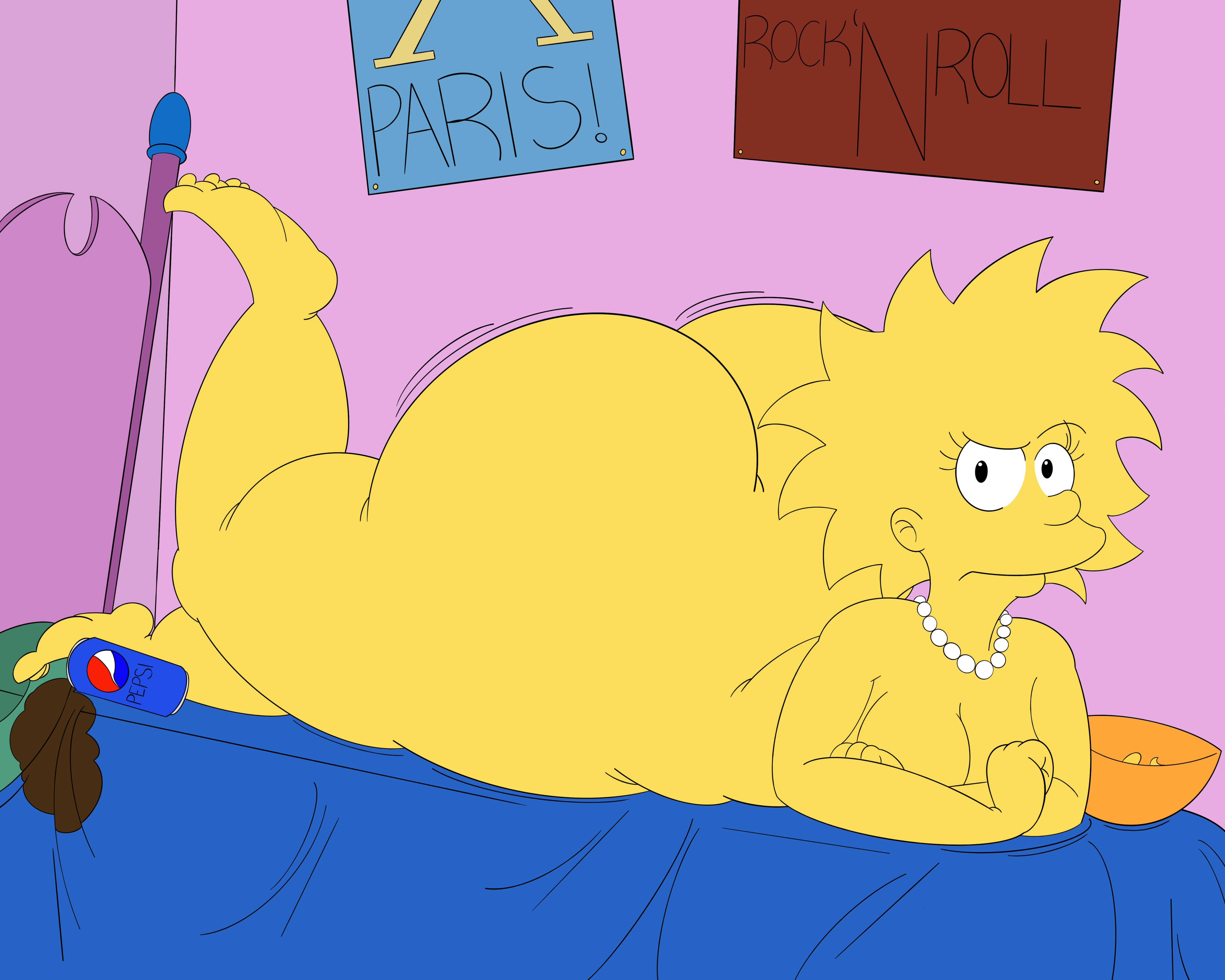ass, ass bigger than body, bedroom, big ass, chips, female, food, huge ass, hyper, hyper ass, lisa simpson, overweight, overweight female, soda, solo, the simpsons