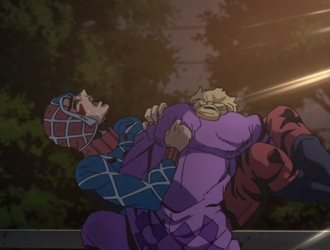 blonde blonde_hair blood blood_on_face blowjob david_productions giorno_giovanna guido_mista hat jojo's_bizarre_adventure male_only screenshot vento_aureo yaoi