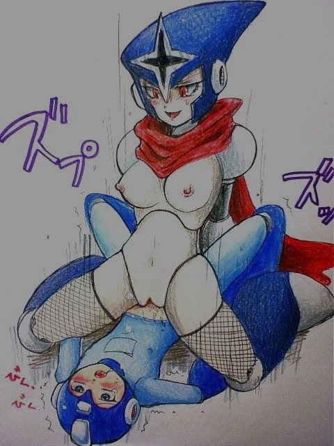 1girls android artist_request blush breasts capcom cum edit female mega_man mega_man(classic) mega_man_(character) mega_man_3 rule_63 shadow_man_(mega_man) sweat