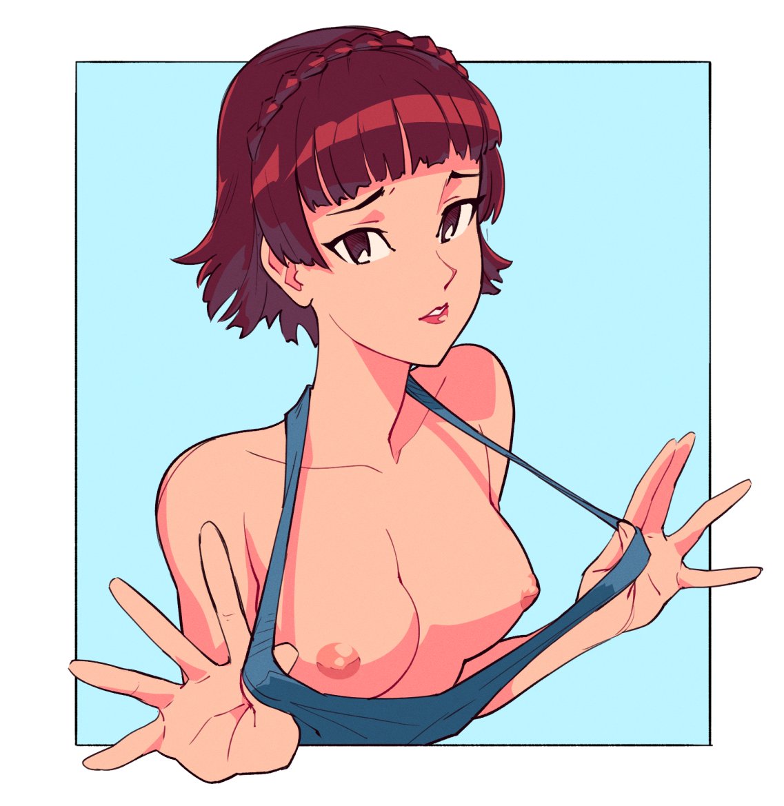 1girls, areolae, breasts, female, female only, looking at viewer, makoto niijima, nipples, persona, persona 5, solo, suoiresnu