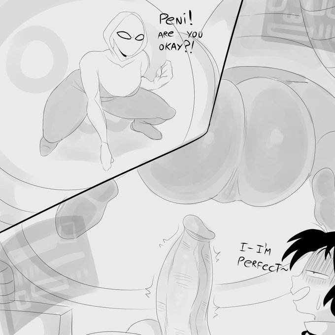 1futa, 1girls, age difference, alternate breast size, asian, ass, balls, big ass, black hair, blush, breasts, detnox, dickgirl, female, futanari, gwen stacy, gwen stacy (spider-verse), half-closed eyes, huge ass, huge breasts, human, intersex, japanese, large penis, larger female, marvel, marvel comics, mask, masked, masked female, monochrome, pale skin, peni parker, peni parker (earth-14512), penis, penis parker (peni parker), short hair, size difference, sketch, smile, source request, sp//dr, spider-gwen, spider-gwen (spider-verse), spider-man (series), spider-man: into the spider-verse, sweat, testicles, thick ass, thick thighs, wide hips
