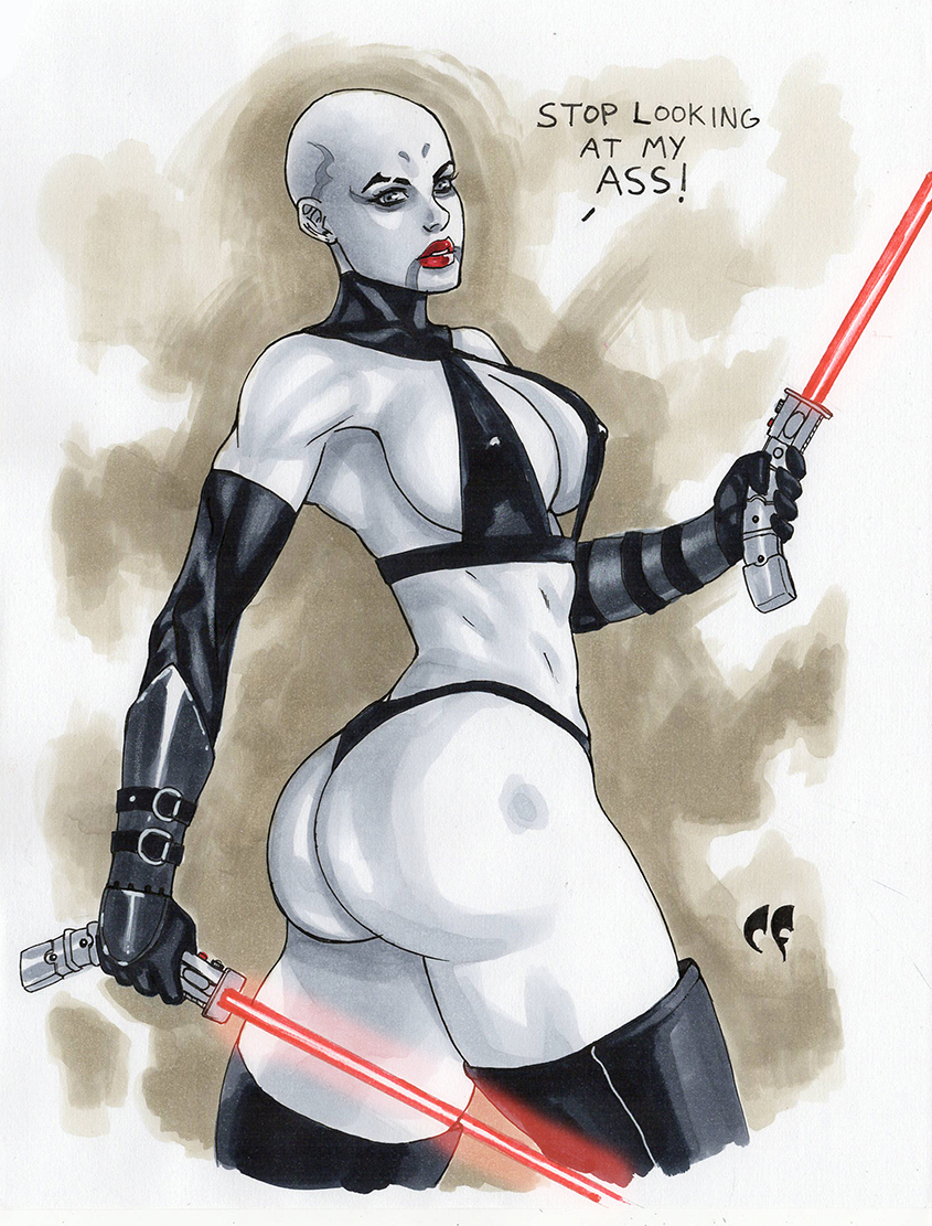 1girls abs action_pose alien asajj_ventress ass bald bare_midriff big_ass big_breasts black_boots blue_eyes boots breasts bubble_butt busty chris_foulkes cleavage cleavage_cutout clone_wars dark_side dathomiri dialogue elbow_gloves english_text erect_nipples eyelashes facepaint female female_only fit fit_female g-string gloves hourglass_figure lightsaber lipstick makeup micro_bikini navel nipple_bulge pale-skinned_female pale_skin red_lightsaber ribs sideboob sketch star_wars tagme talking talking_to_viewer text thick_thighs thigh_boots thong toned toned_female white_skin wide_hips