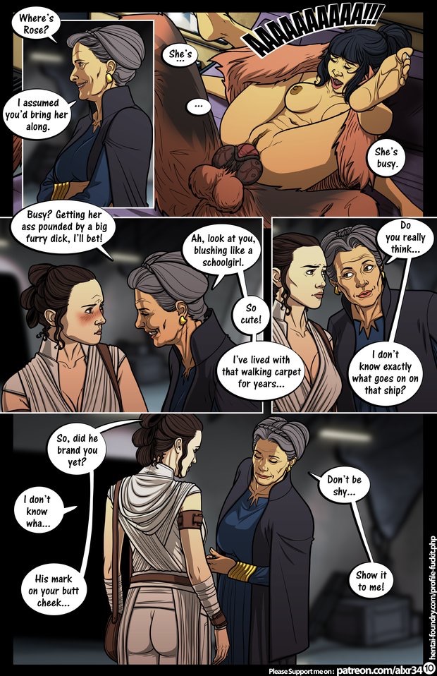 1boy 3girls 5_panel_comic alx_(fuckit) anal anal_sex ass breasts chewbacca comic female human human_on_humanoid humanoid interspecies light-skinned_female light_skin male mature mature_female page_10 princess_leia_organa rey rose_tico sex star_wars straight wookiee