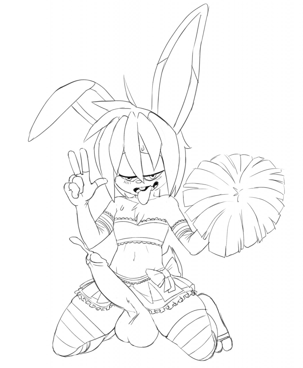 ahe_gao balls bodily_fluids cheerleader clothed clothing crossdressing cum genital_fluids girly lagomorph leporid looking_pleasured male mammal penis rabbit ravrous solo