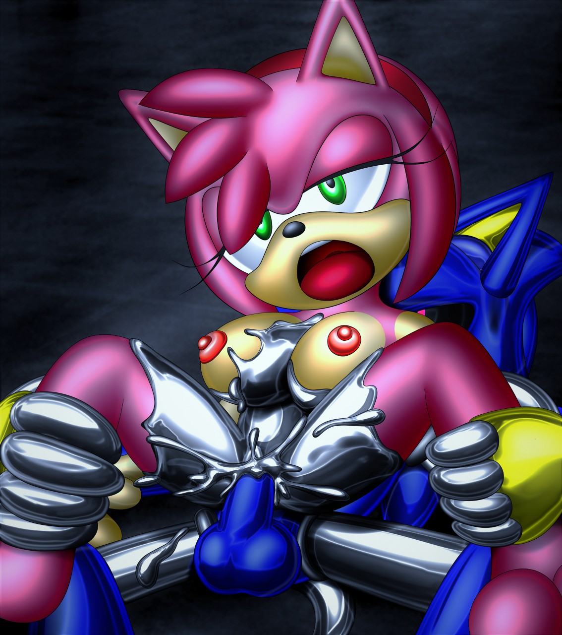 1boy 1girls amy_rose anthro assimilation bodily_fluids breasts female from_behind furry fusion hands_on_legs interspecies metal metal_body metal_pussy metal_skin metal_sonic metal_transformation metal_vagina metallic_body metallic_skin mobian_(species) mouth_open nipples penis questionable_consent restrained robot robot_penis robotization sega silverslime sonic_(series) sonic_the_hedgehog_(series) straight testicles transformation unusual_cum vagina vaginal_penetration