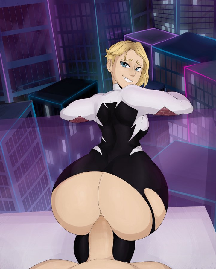 1boy, 1girls, alternate ass size, alternate breast size, anal, anal penetration, anal sex, ass, ass focus, asymmetrical hair, bent over, big ass, big breasts, blonde hair, bodysuit, breasts, city, cityscape, detnox, duo, female, grimace, gwen stacy, gwen stacy (spider-verse), higher resolution available, huge ass, large ass, light-skinned female, light-skinned male, looking at viewer, looking back, male, male penetrating, male pov, male/female, marvel, marvel comics, medium breasts, outdoors, penis, pov, ripped bodysuit, ripped clothing, sex, spider-gwen, spider-man (series), spider-man: into the spider-verse, straight, torn bodysuit