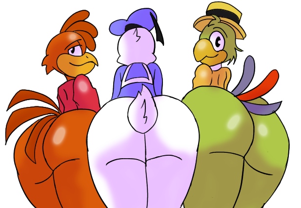 ass avian big_ass big_butt bottomless butt_focus disney donald_duck duck gay green_feathers hat hyper hyper_ass hyper_butt jose_carioca looking_at_viewer looking_back male male/male male_chicken male_only nathanatwar panchito_pistoles parrot partially_clothed red_feathers sombrero the_three_caballeros thick_thighs whateverdoes white_background white_feathers wide_hips