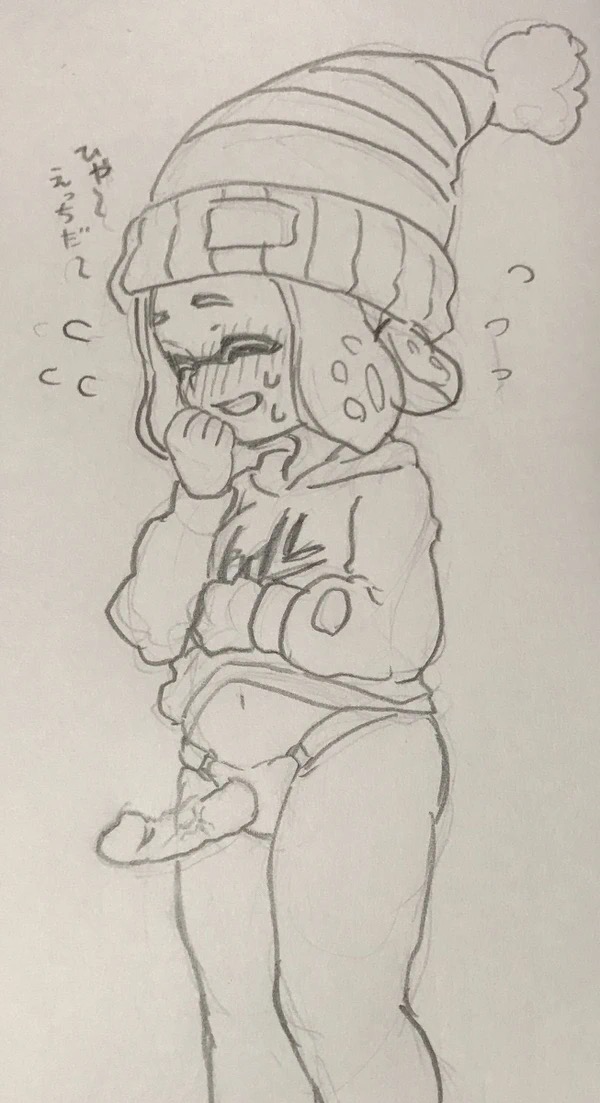 blush bobble_(splatoon) chubby femdom handdrawn hoodie inkling inkling_girl splatoon splatoon_(manga) strap-on 小畑