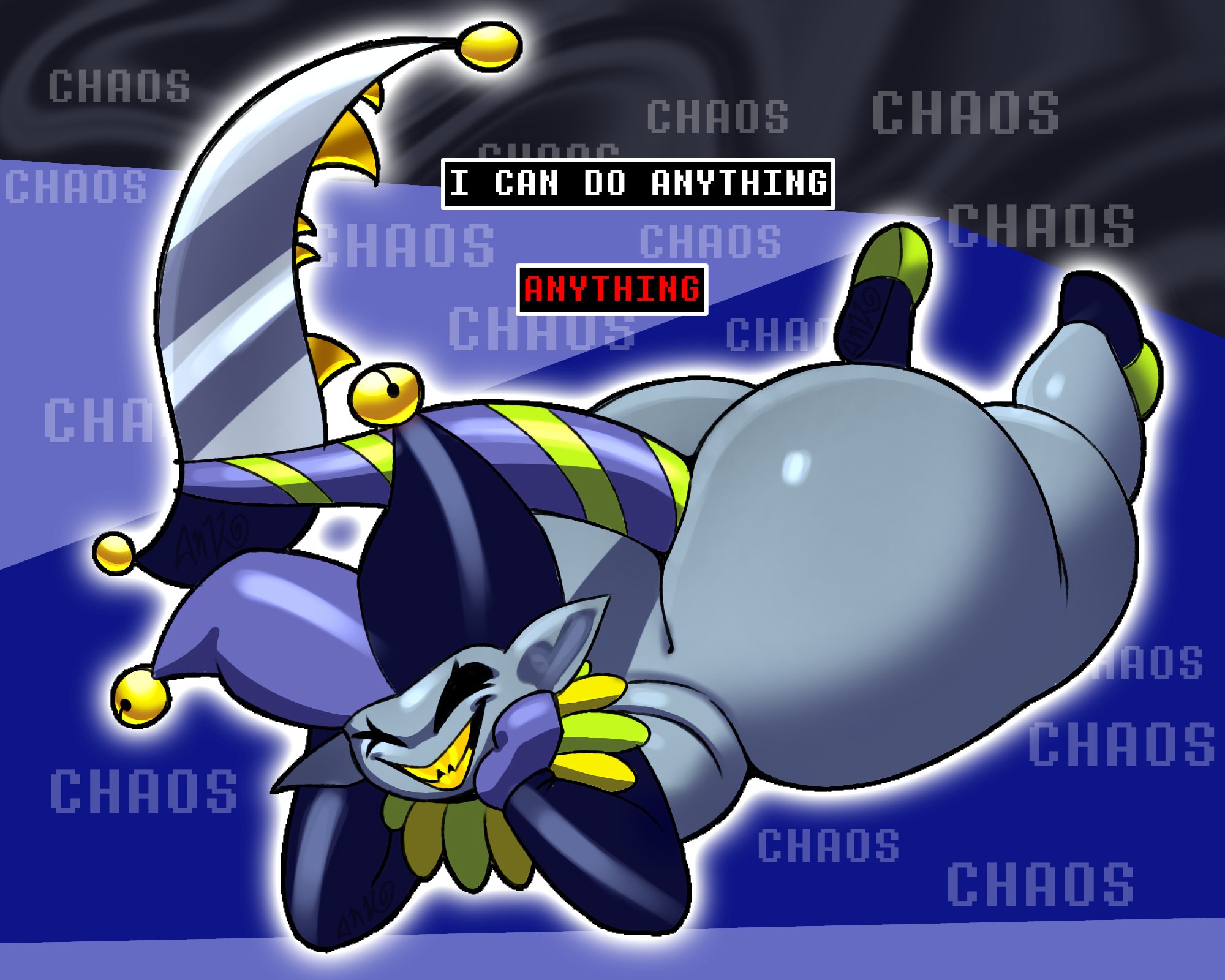 1boy, ankolewd, big ass, big ass (male), big butt, bottomless male, deltarune, huge ass, huge butt, jevil (deltarune), laying on stomach, male, male only, solo, solo male, undertale (series)