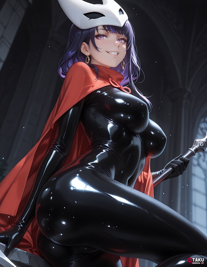 ai generated, black bodysuit, black latex, bodysuit, cosplay, female, genshin impact, hollow knight, hollow knight: silksong, hornet (hollow knight), jpeg, latex, latex clothing, latex suit, otakuobsessionart, raiden shogun, silksong, twitter