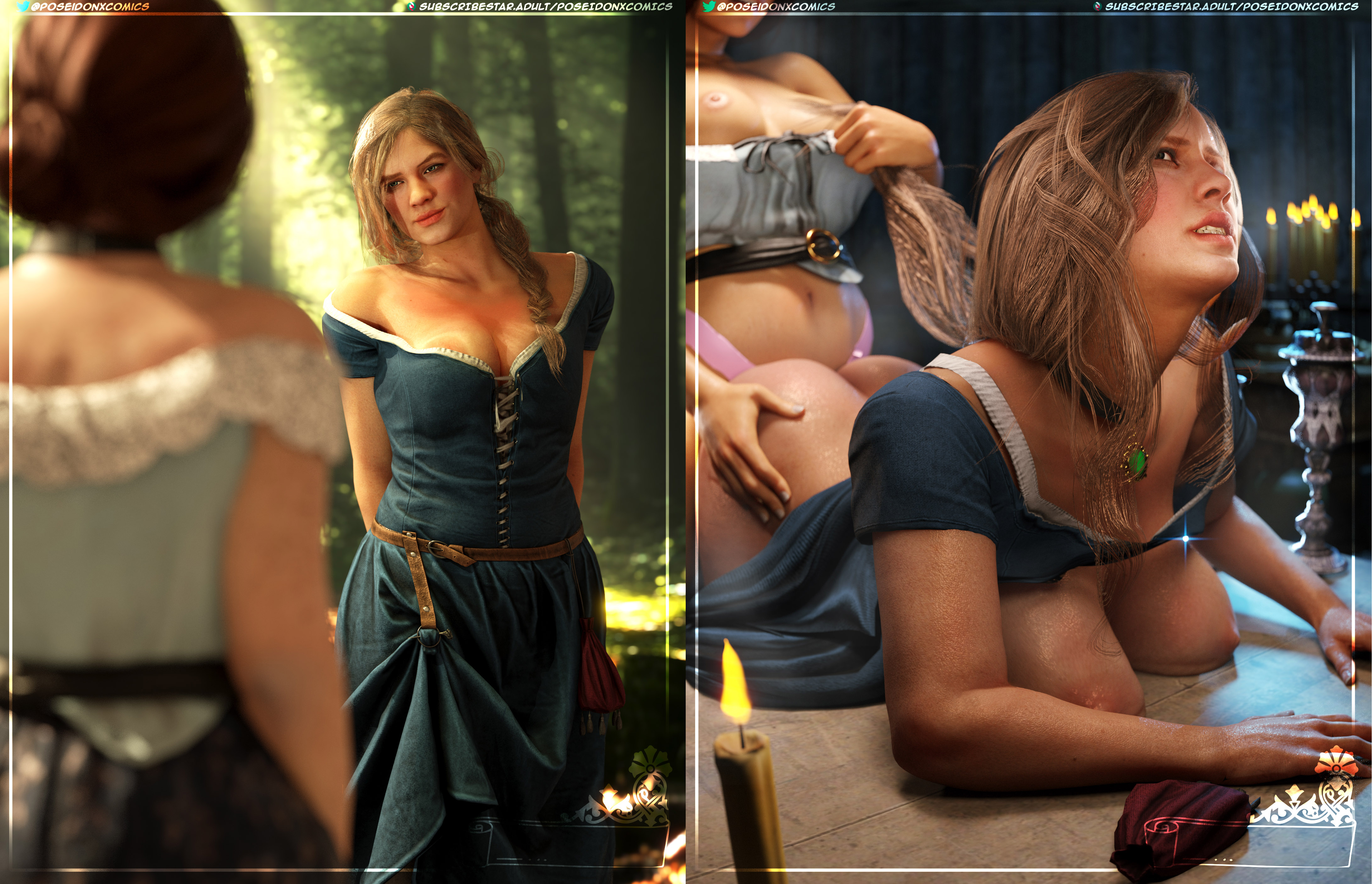 2girls, 3d, ass, before and after, braided hair, breasts, corset, dress, female, female only, hair pulling, katherine (kingdom come deliverance), kingdom come: deliverance (franchise), kingdom come: deliverance ii, nipples, poseidonx, strap-on, strapon, strapon sex, yuri