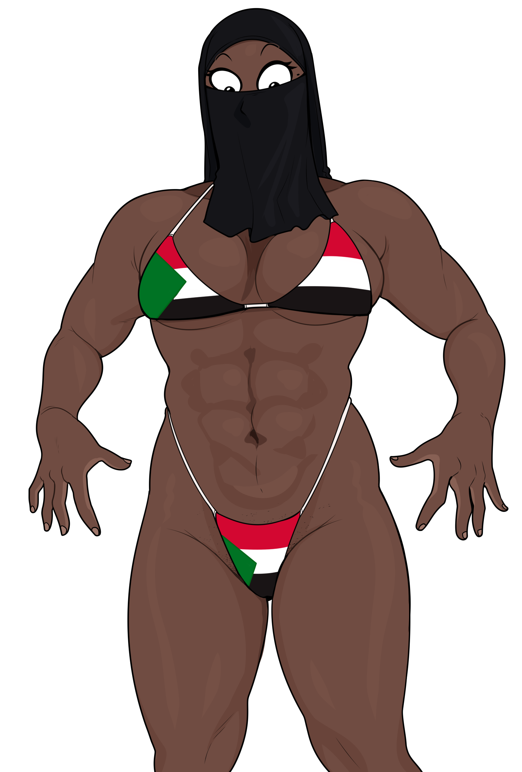 1girls, bikini, breasts, female, hellonearthiii, muscular, muscular female, pripyatory (hellonearthiii), sudanese flag, tagme, uzi (hellonearthiii)