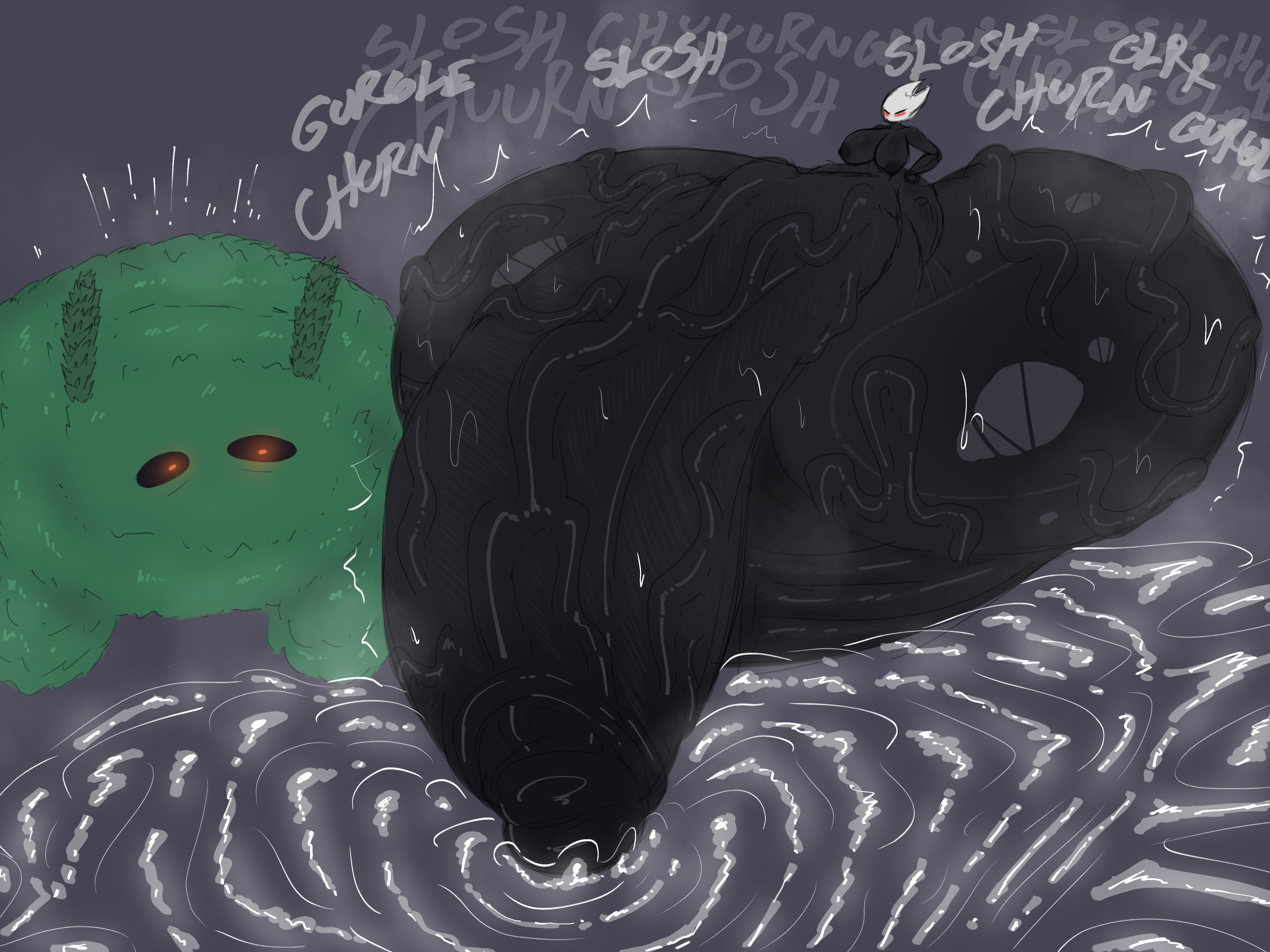balls, churning balls, futanari, hollow knight, hollow knight: silksong, hornet (hollow knight), hyper, hyper balls, hyper penis, intersex, massive moss charger, moss charger, mosskin, onomatopoeia, penis, precum, slinkmayker, veiny balls, veiny penis