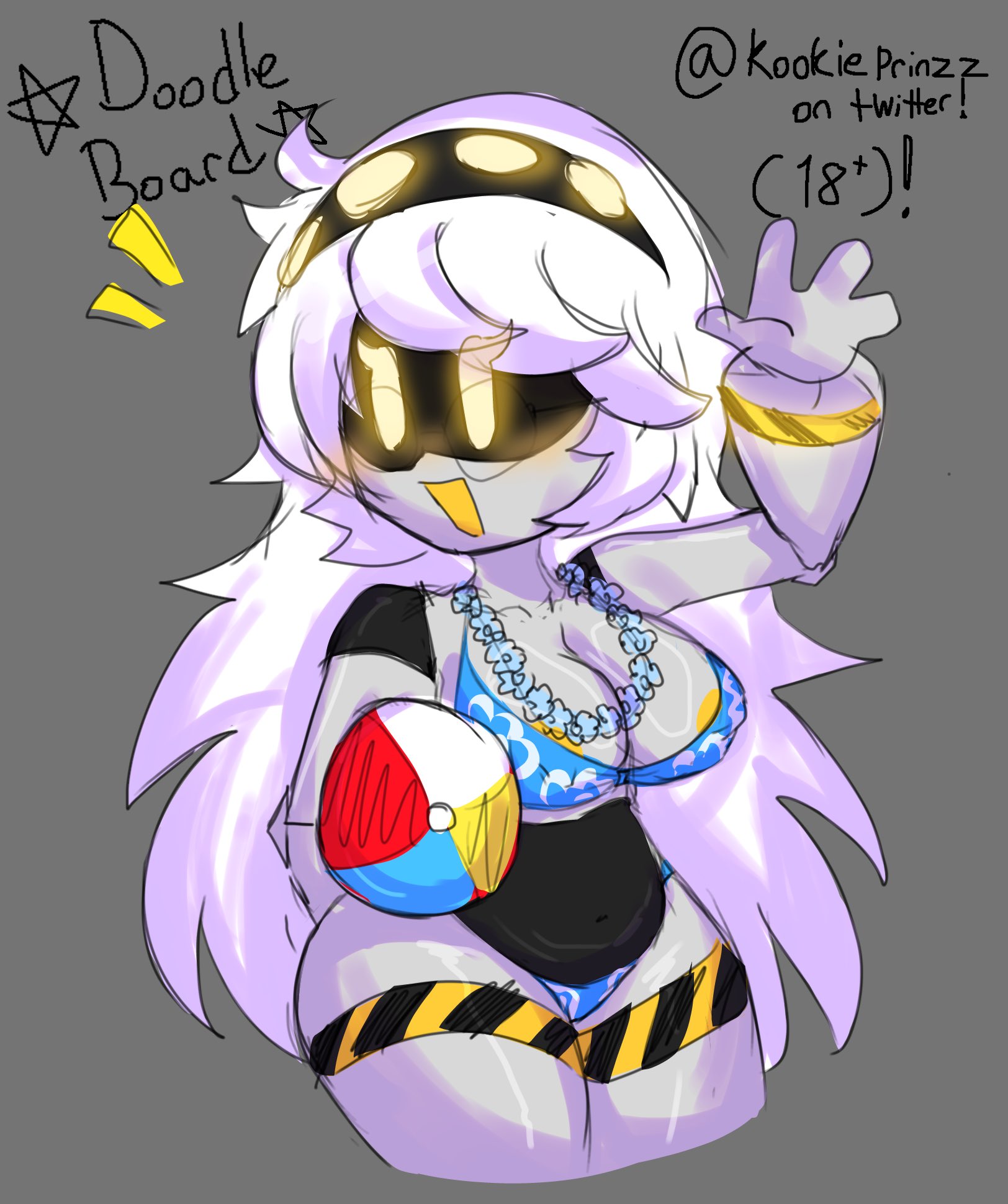 beach ball, bikini, bra, breasts, disassembly drone, female, female only, glasses, glitch productions, kookieprinzz, murder drones, n (murder drones), robot, robot girl, rule 63, white body