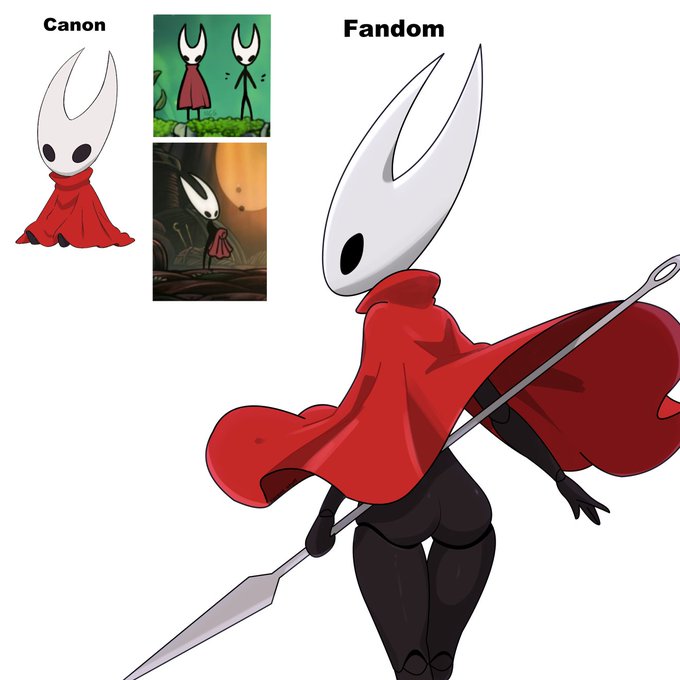 1girls, ass, canon vs fanon, color, female, female focus, female only, hollow knight, hollow knight: silksong, hornet (hollow knight), reference image, twitter, twitter link, white background