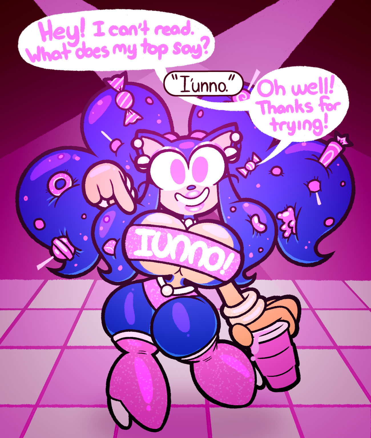 altered common sense, animal ears, ass, bimbofication, breasts, candy, drool, empty eyes, eyelashes, eyeshadow, female, female only, femsub, frost-lock, frost-locke, furry, genderswap, genderswap (mtf), happy trance, hedgehog girl, huge ass, huge breasts, humor, lipstick, looking at viewer, makeup, rule 63, sonic (series), sonic the hedgehog, sonic the hedgehog (series), sonique the hedgehog, text