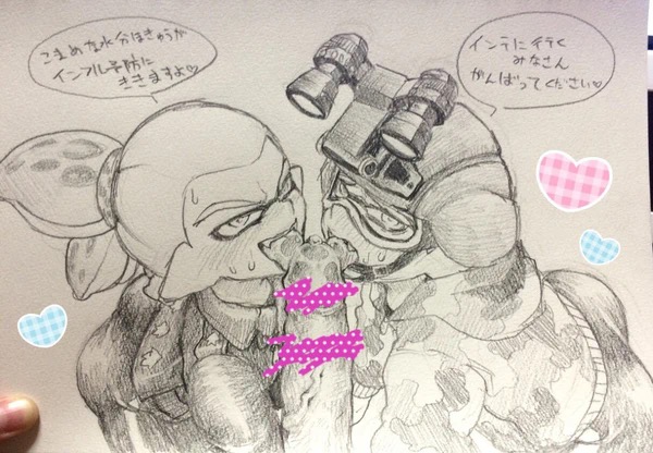 2boys blowjob inkling inkling_boy male_only penis rider_(splatoon) splatoon splatoon_(manga) stealth_(splatoon) tongue_out yaoi 小畑