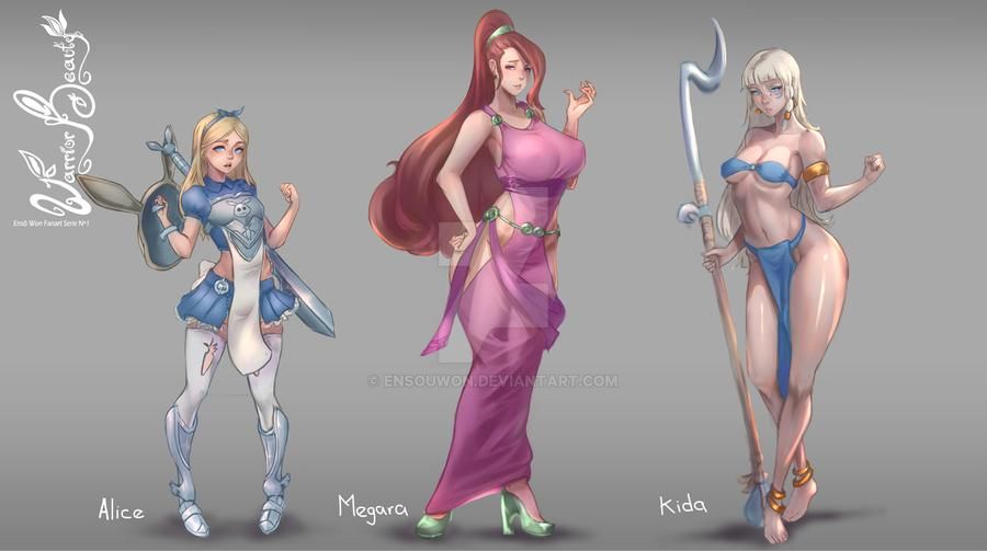 3girls alice_(disney) alice_in_wonderland alice_in_wonderland_(1951_film) alice_liddell ankle_rings armor armored_boots atlantis:_the_lost_empire barefoot belly blonde_hair blue_eyes brown_hair dark-skinned_female disney ensouwon erect_nipples hercules_(disney) high_heels huge_breasts kida loincloth long_hair medium_breasts megara miniskirt multiple_girls navel shield spear sword toga tubetop voluptuous white_hair