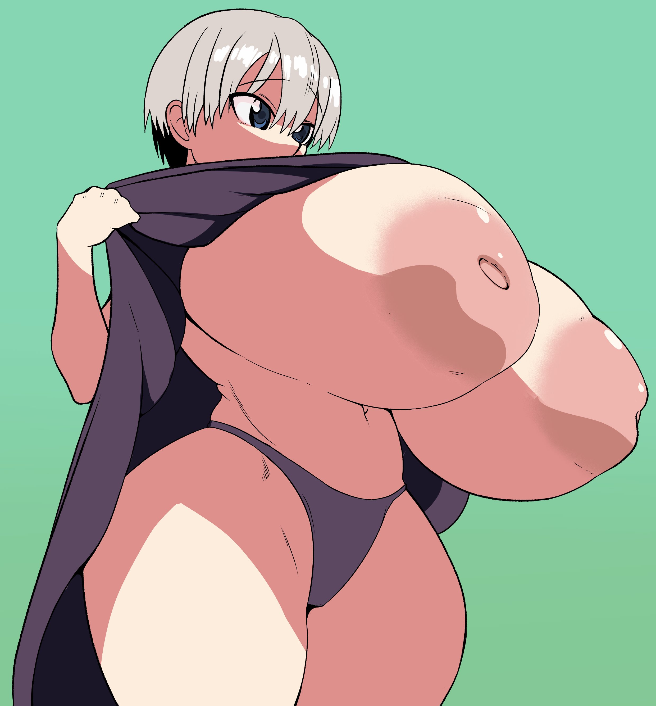 1girls, big breasts, blue eyes, breasts, ecchipoo, enormous breasts, female, female focus, female only, giant breasts, gigantic breasts, huge breasts, hyper, hyper breasts, light skin, light-skinned female, massive breasts, nipples, short hair, silver hair, uzaki hana, uzaki-chan wa asobitai!, voluptuous, voluptuous female