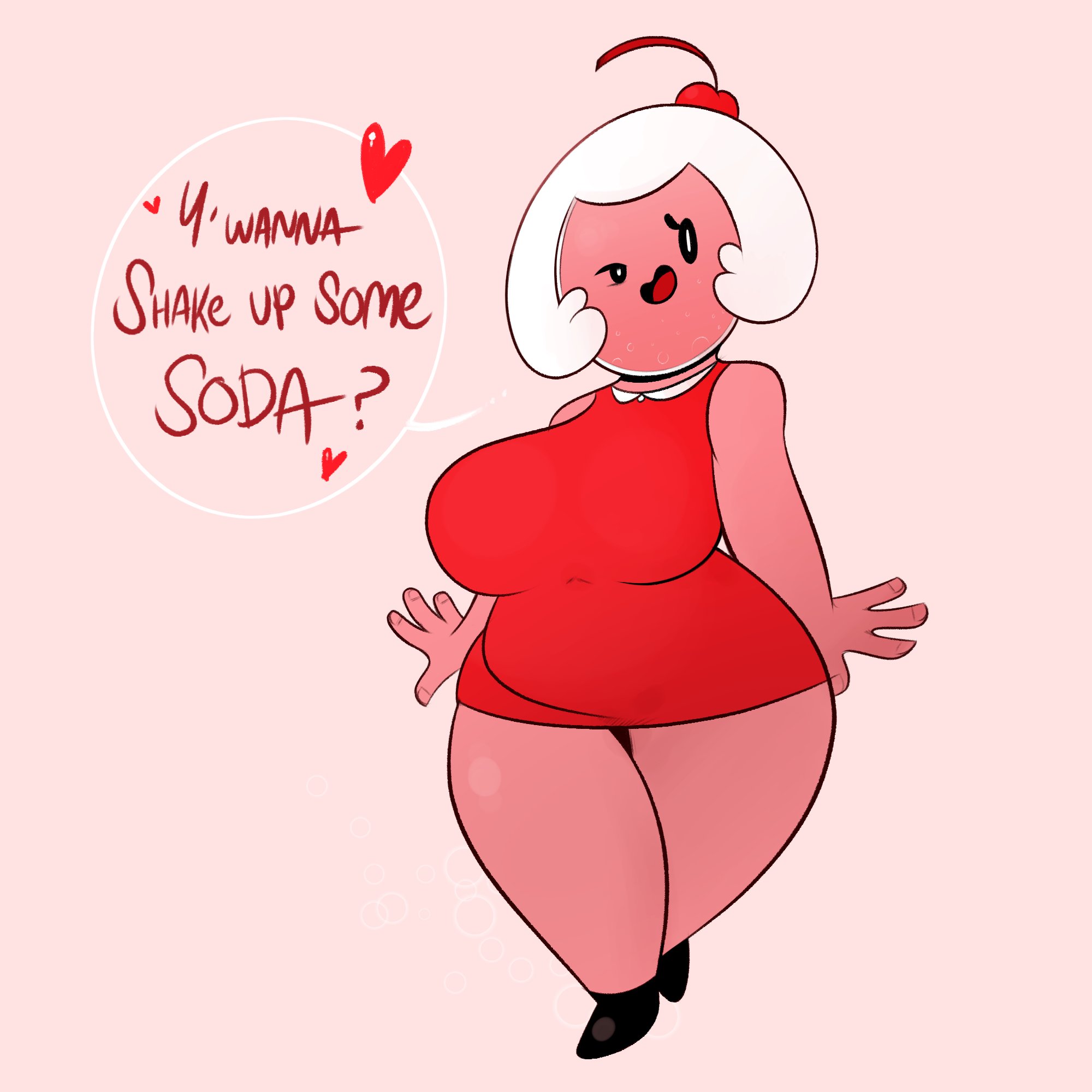 adventure time, big breasts, breasts, cartoon network, cherry, cherry cream soda, female, ota (artist), simple background, thick thighs, white hair