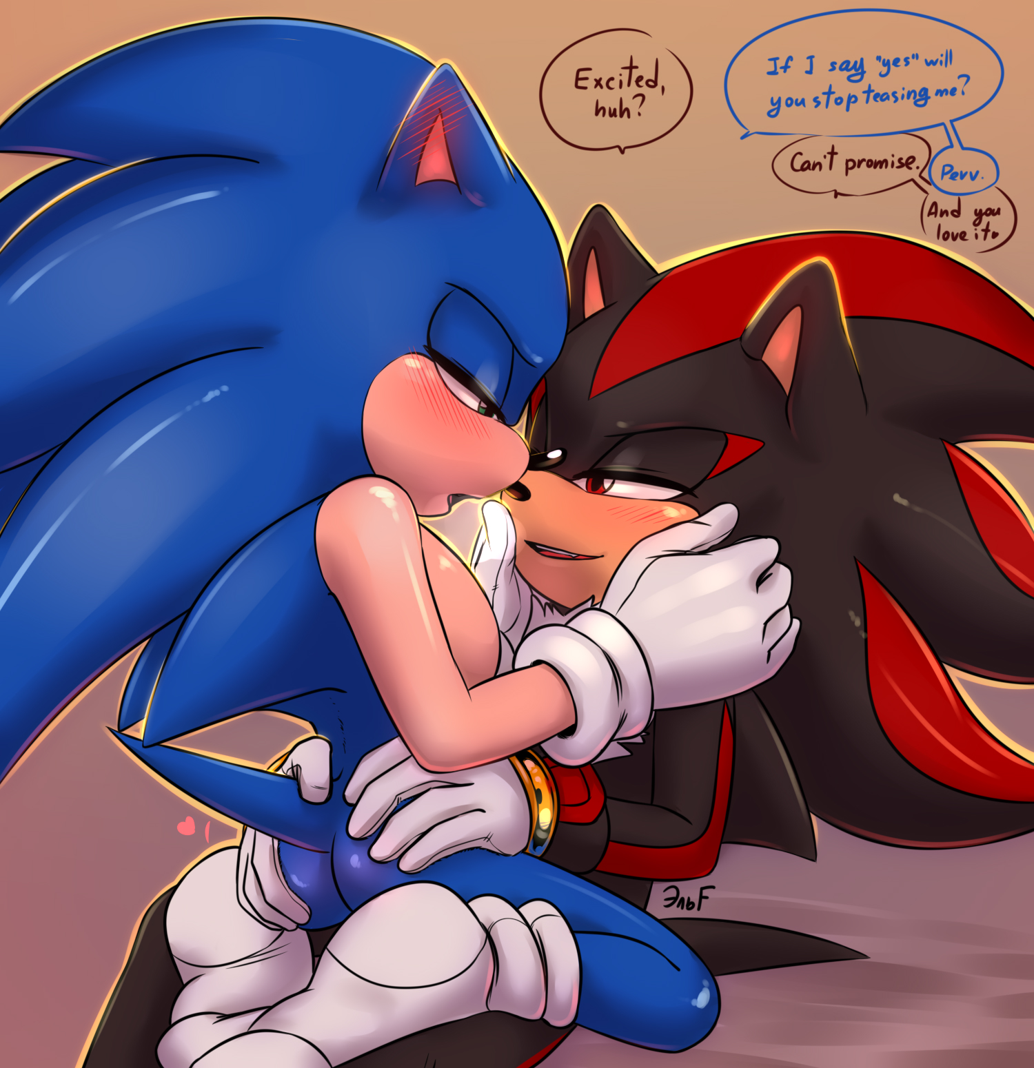 2boys, anthro, armwear, ass, black fur, black hair, black nose, blue fur, blue hair, blush, bottomless, exposed torso, footwear, gay, gloves, handwear, humanoid, inkbunny, krazyelf, male, male on male, male only, male/male, mostly nude, multiple boys, multiple males, naked, nude, nude male, sex, shadow the hedgehog, socks, sonadow, sonic (series), sonic the hedgehog, sonic the hedgehog (series), topless, twitter, yaoi