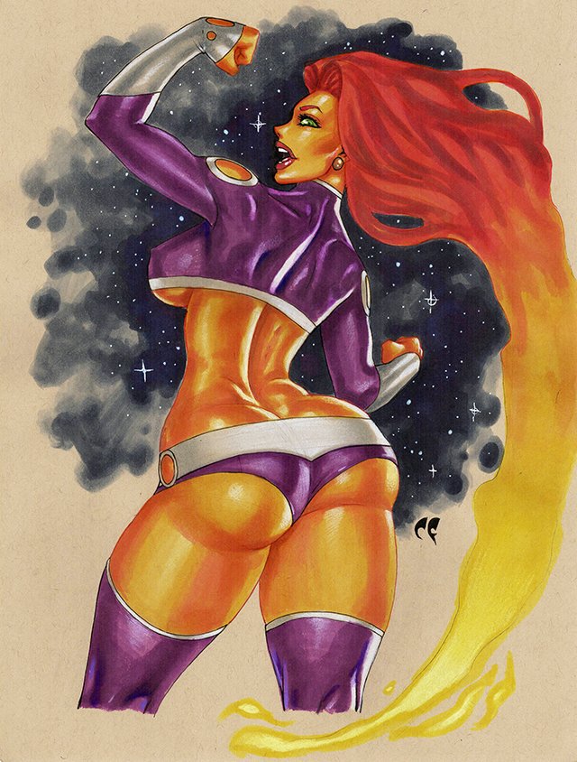 1girls, 2020, 5 fingers, alien, alien girl, ass, ass cleavage, ass crack, back view, bare midriff, big ass, big breasts, boots, breasts, bubble ass, bubble butt, busty, butt crack, chris foulkes, clothed, color, colored, crop top, curvaceous, curvy, dc, dc comics, earrings, erect nipples, eyelashes, eyeliner, female, female only, fit, fit female, green eyes, hourglass figure, huge ass, huge butt, humanoid, koriand'r, lipstick, long hair, makeup, mascara, nipple bulge, nipples, nipples visible through clothing, orange skin, overflowing ass, pinup, pose, posing, red hair, red lips, red lipstick, redhead, revealing clothes, short shorts, simple background, skimpy, solo, solo female, standing, starfire, starfire (comics), superheroine, tagme, tamaranean, teen titans, thick thighs, thighhighs, uncensored, underboob, very long hair, voluptuous, wide hips