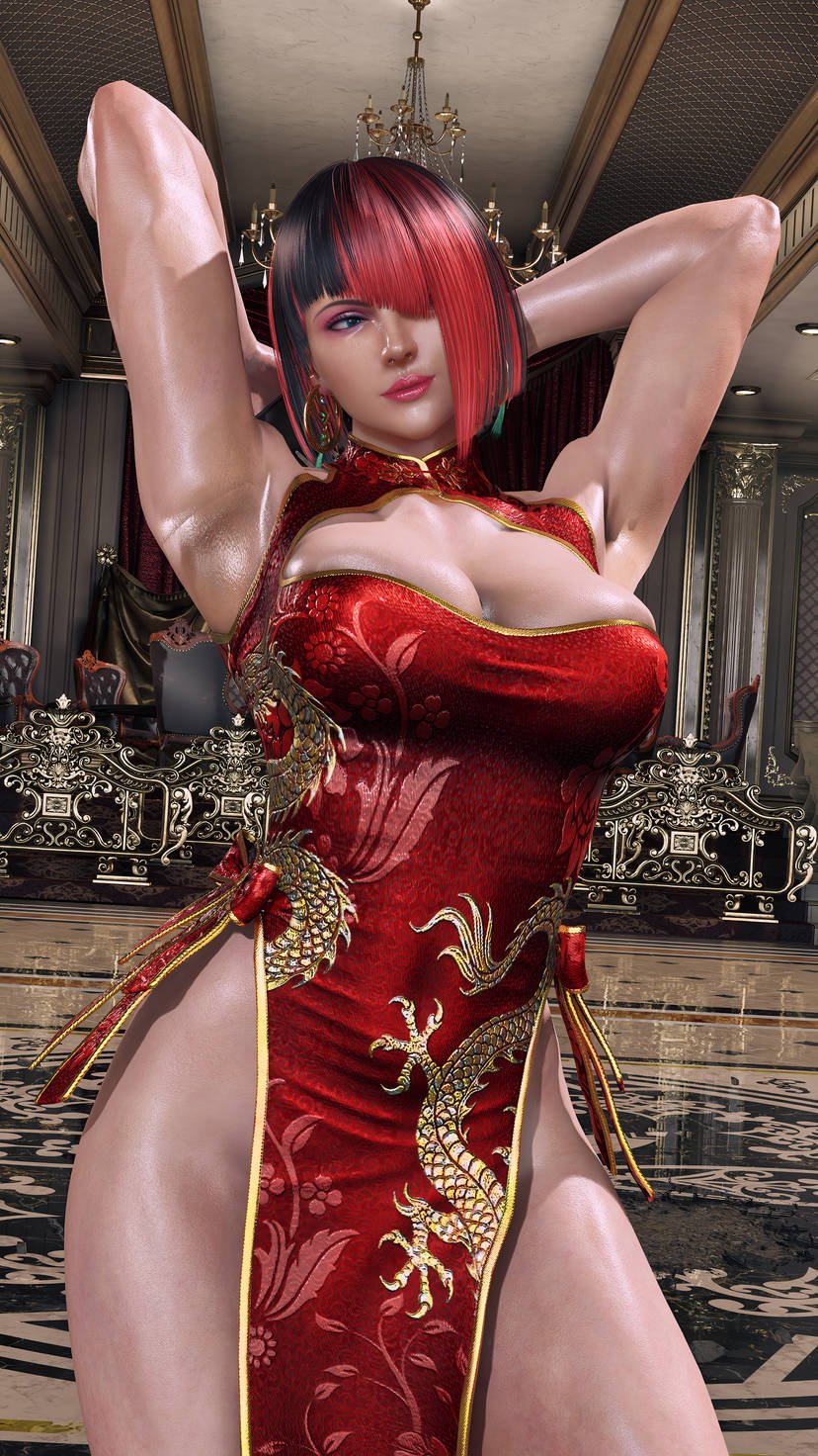 1girls, 3d, anna williams, big ass, big breasts, blonde hair, breasts, chinese dress, envy15re2lm, female, female only, light-skinned female, solo, tekken, tekken 8, thick thighs