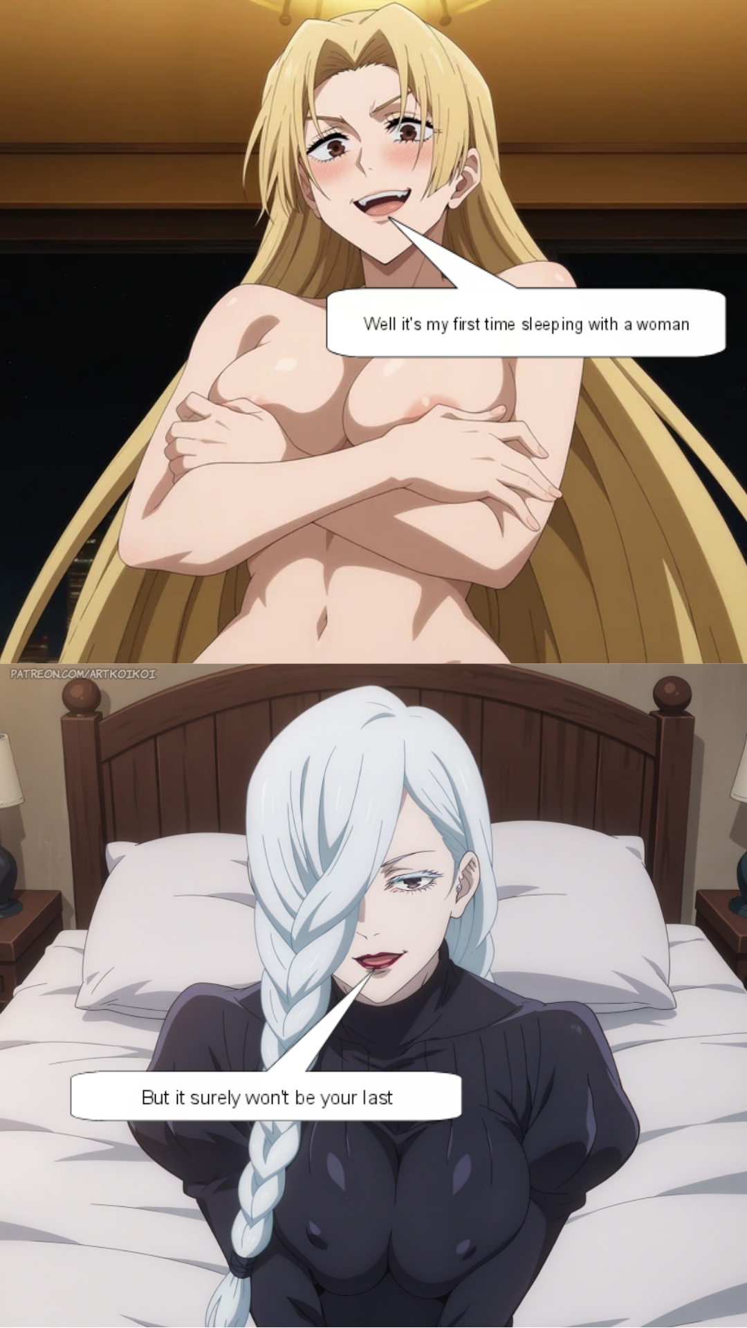 ai generated, artkoikoi, embarrassed, female, jujutsu kaisen, mei mei (jujutsu kaisen), yuki tsukumo, yuri