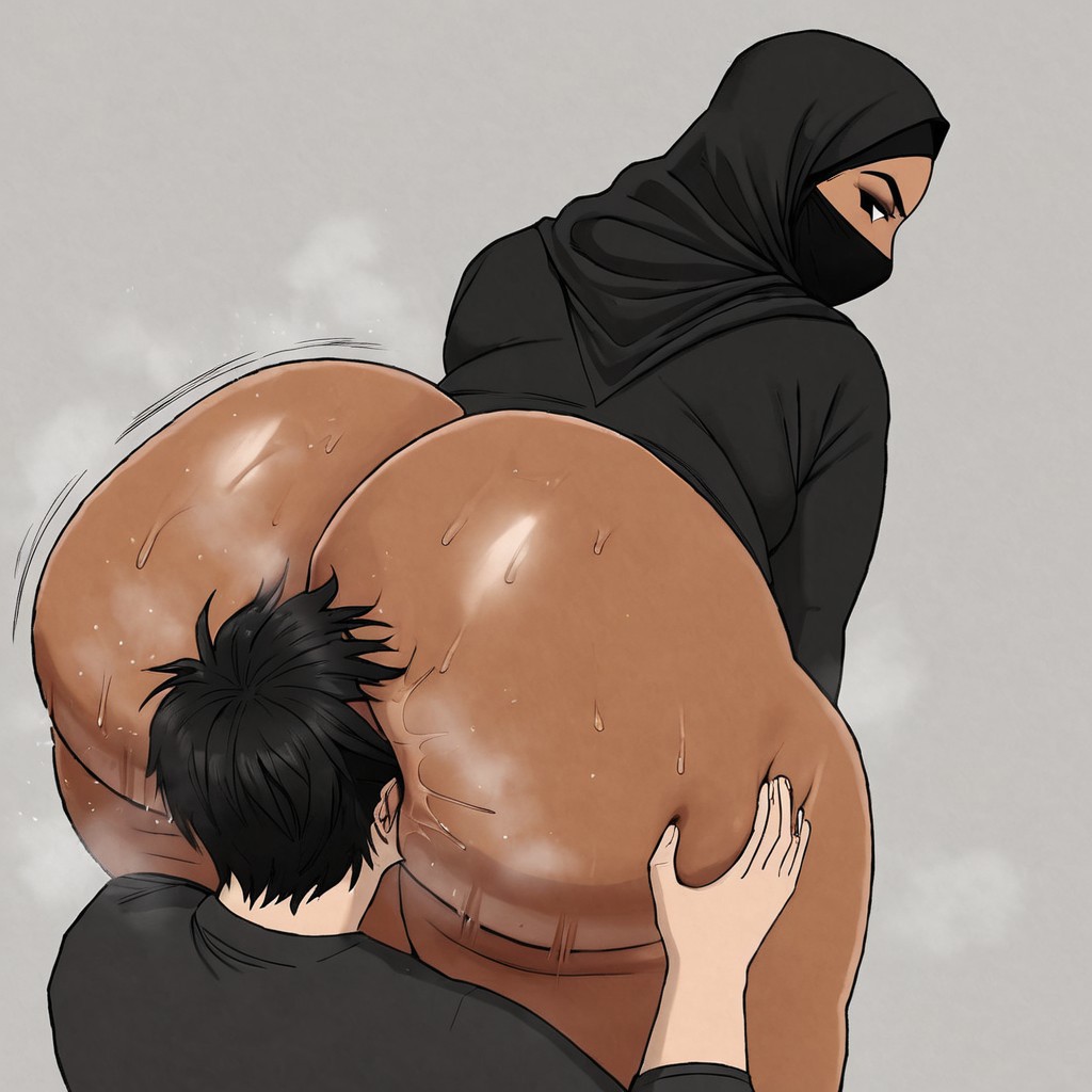 ai_generated ass_eating ass_worship civitai eating_ass facesitting female gigantic_ass hijab hijabi horny_male huge_ass huge_butt mature_female milf older_female sweat sweaty_butt wide_hips younger_male